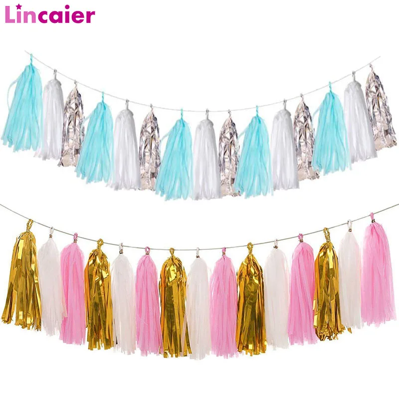 Lincaier Tissue Paper Tassel Garland Birthday Party DIY Table Decorations Kids Its a Boy Girl Baby Shower Wedding Bridal Shower