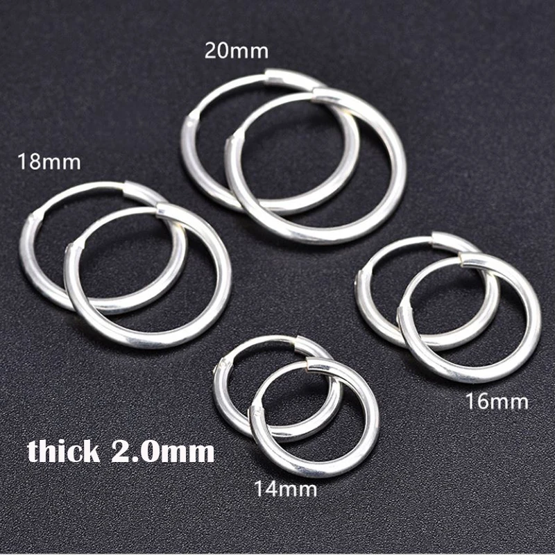 Увеличенная толщина 925 пробы серебряные серьги-кольца для женщин толще, чем обычные смелые круглые серьги-кольца