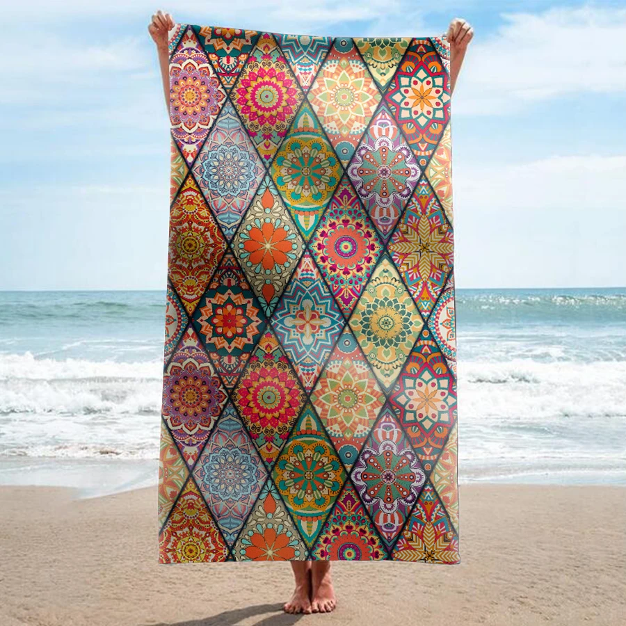 

GNORRIS Custom Sand Free Microfiber Mandala rectangle Beach Towel Blanket - Quick Dry Super Water Absorbent Yoga mat