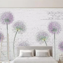 Beibehang на заказ обои домашний декор современные белые кирпичные стены Фиолетовый Одуванчик диван фон Настенные обои 3d behang