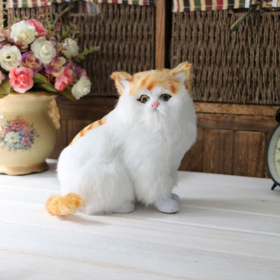 Желтый и белый Кот модель полиэтилена меха приседания звуки miaow кошка большой