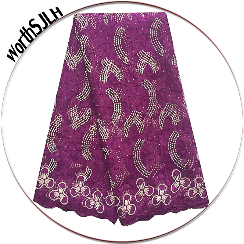 Wedding Emrboidery Beaded Lace Materials Magenta African Cord Laces For Nigerian Party Blue Latest Fabric 2018 | Дом и сад