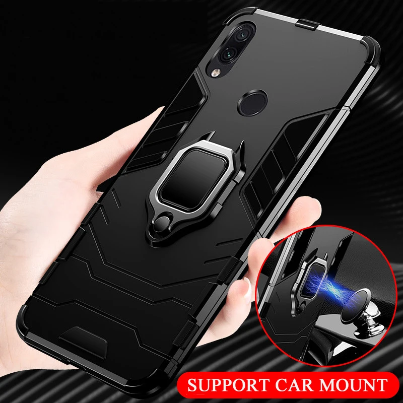 ITEUU бронированный чехол с откидной ножкой кольцом для Xiaomi Redmi 7 Note противоударный
