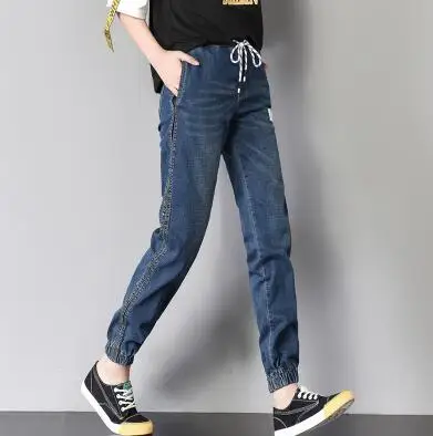 С эластичной резинкой на талии зимние джинсы брюки для девочек свободные Для женщин штаны-шаровары свободные плюс Размеры толстые вельветовые Теплые прямые джинсы H515 - Цвет: dark blue