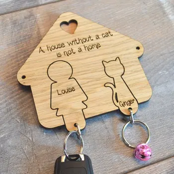 

Personalised Cat And People Shapes Keyring Hanger Hooks Gift Present Cat Lover