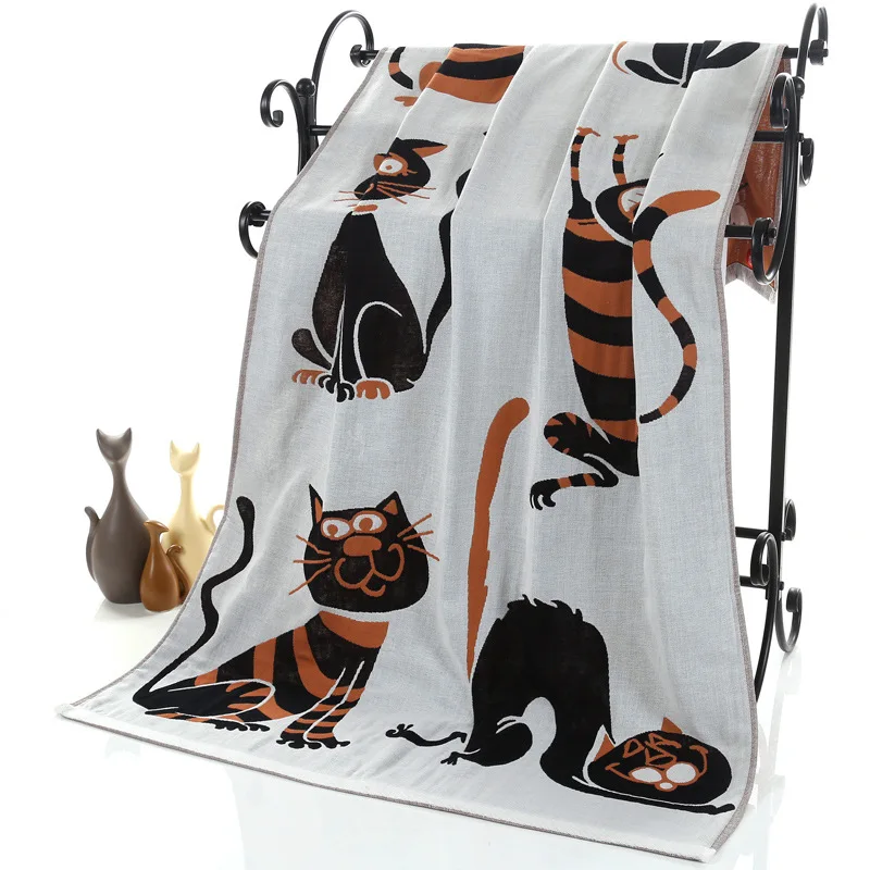 Банное полотенце с рисунком кошки, хлопок, марля, быстросохнущее большое полотенце для лица, для взрослых, домашнее, удобное, водопоглощающее, спортивное полотенце
