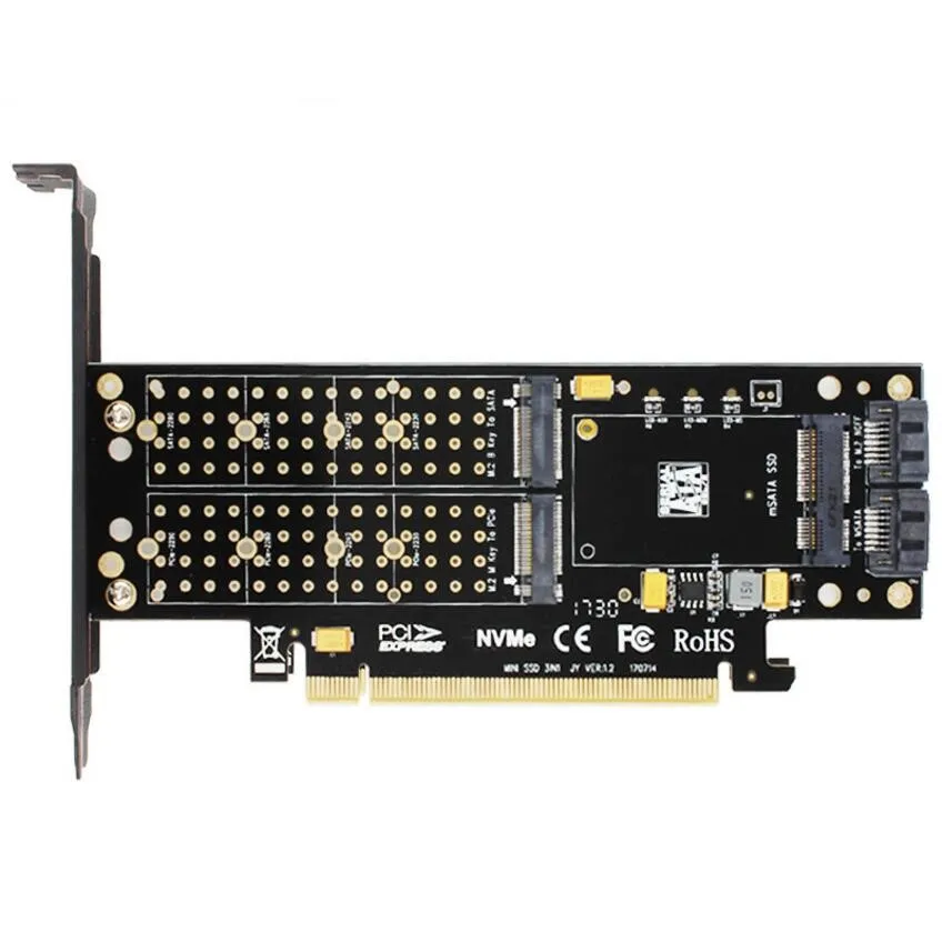 M.2 NVMe SSD NGFF to PCIE X16 Adapter M Key B Key mSATA PCI Express 3.0 3 in 1 Converter NVME M2 ...