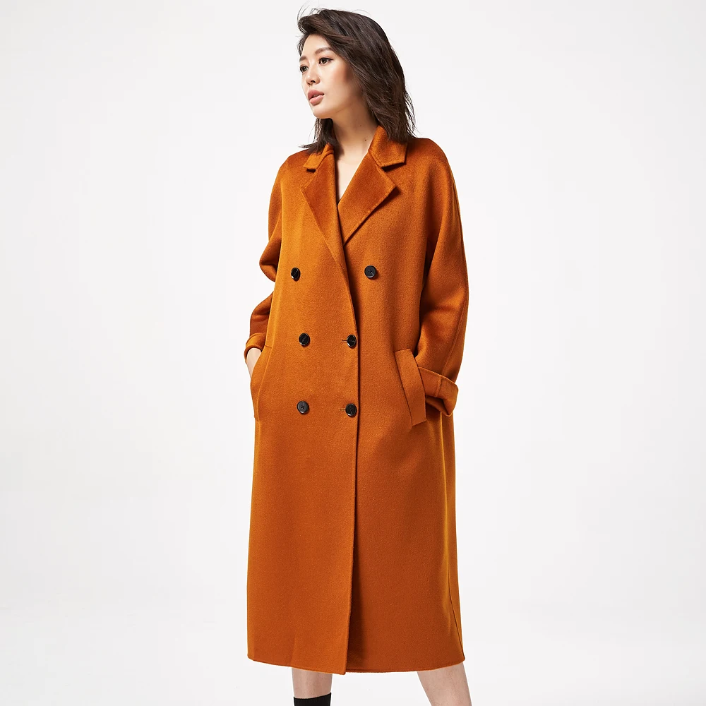 IRINAW902 Новое поступление ручная работа двустороннее шерстяное классическое двубортное Свободное длинное кашемировое шерстяное пальто для женщин
