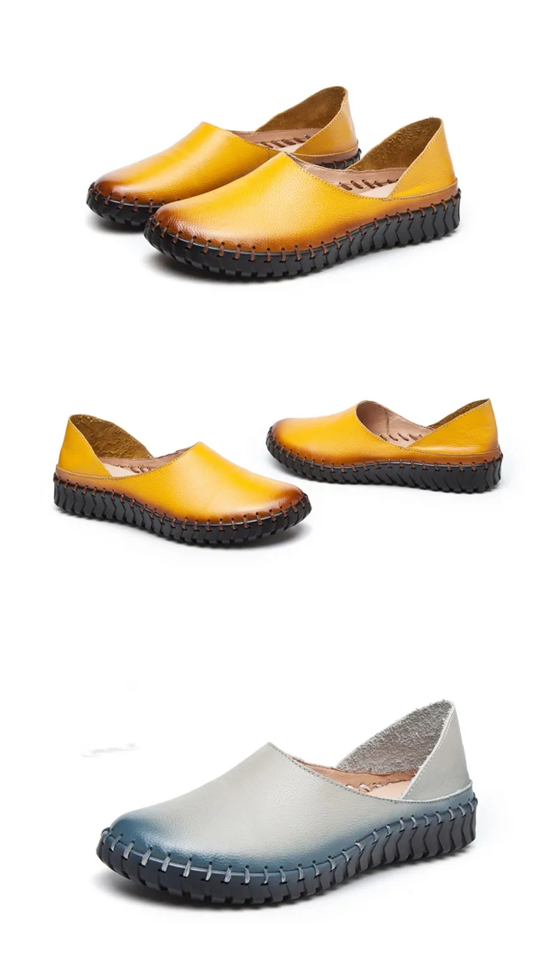 BEYARNESummer и осенние женские туфли на плоской подошве из натуральной кожи однотонные слипоны повседневная женская обувь на плоской
