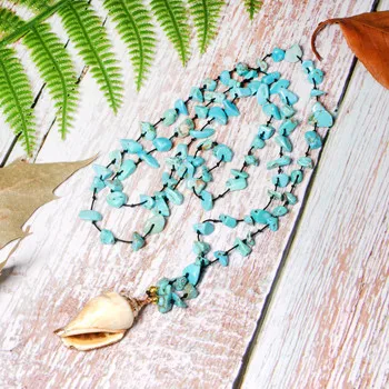 Turquoise 1 MOON GIRL завязанная натуральный кристалл Большая подвеска с Каури ожерелье для женщин модный длинный шик ручной работы колье Femme Прямая поставка - Окраска металла: Turquoise 1