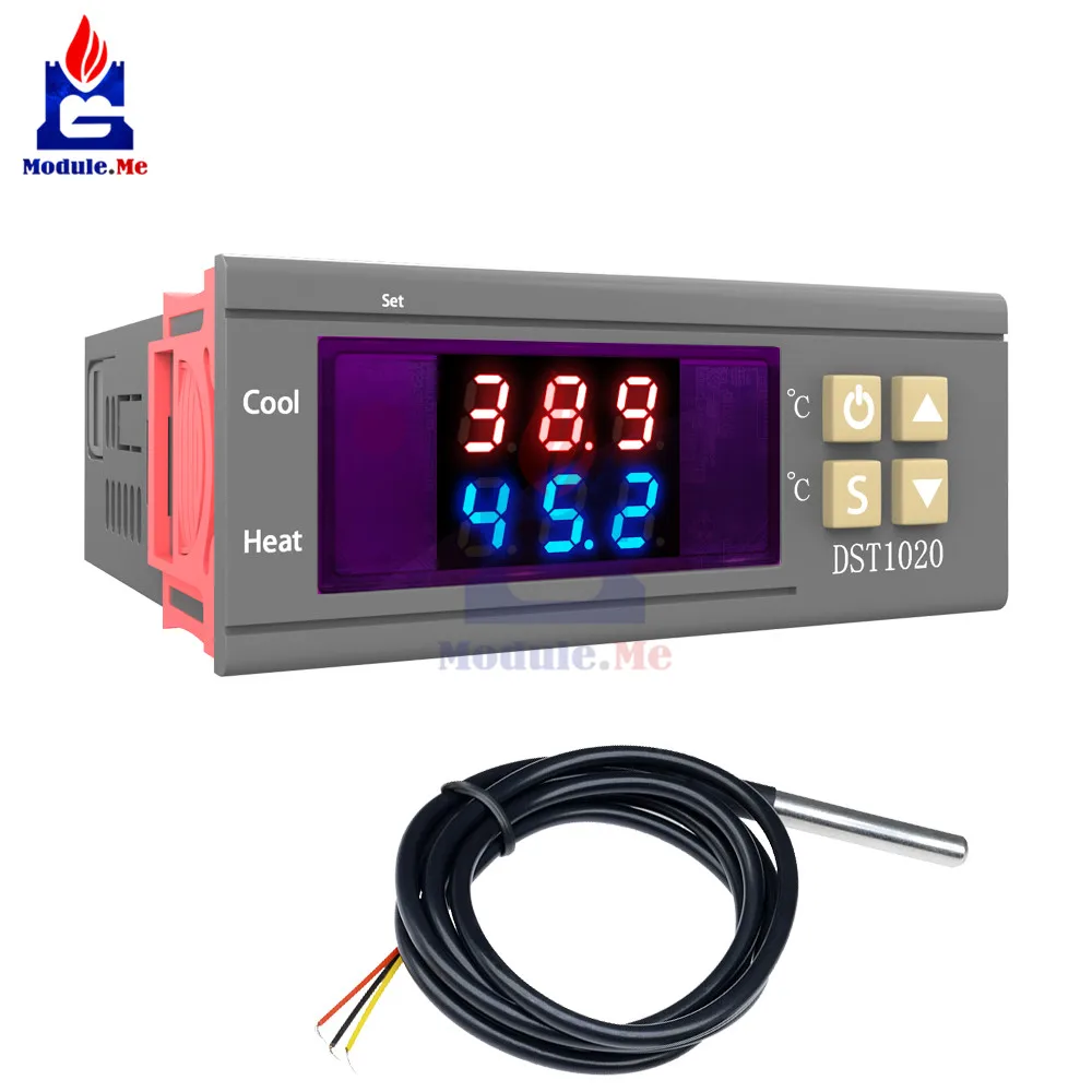 DST1020 AC 110-230V Digital Temperature Control Thermostat DS18B20 Probe Cable