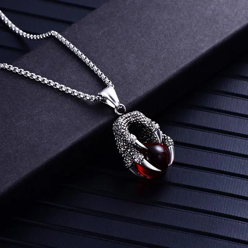 ZFVB, классическое мужское ожерелье в виде когтя дракона, нержавеющая сталь, коготь дракона, модный стиль, черный, красный, байер, ожерелье с подвеской, модное ювелирное изделие