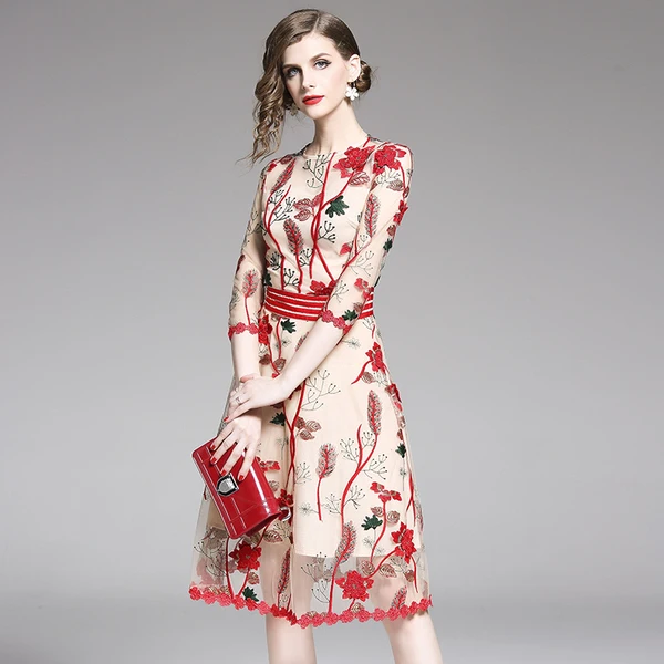 SHTONGHUA взлетно посадочной полосы для женщин Цветочный 3D платье с вышивкой летние Роскошные сетки Patcwhwork тонкий Vestidos Винтаж вечерние образным вырезо