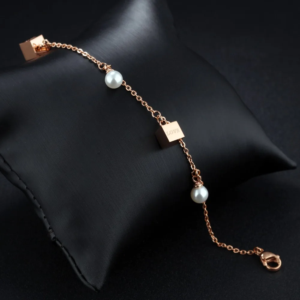 FATE LOVE Brand Women Statement Simulated Pearl Bracelets & Bangles Chain Link stainless steel Luxury Fashion Jewelry