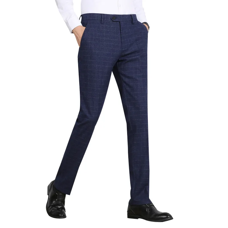 Зимние клетчатые брюки мужские деловые офисные брюки мужские теплые классические мужские брюки Slim Fit Формальные Брюки Hombre Traje