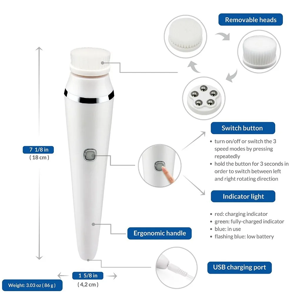 Глубокое Очищающее средство, щетка для лица 3 в 1, перезаряжаемая электрическая, как показано на ТВ, 3 скорости, портативное очищающее средство для пор