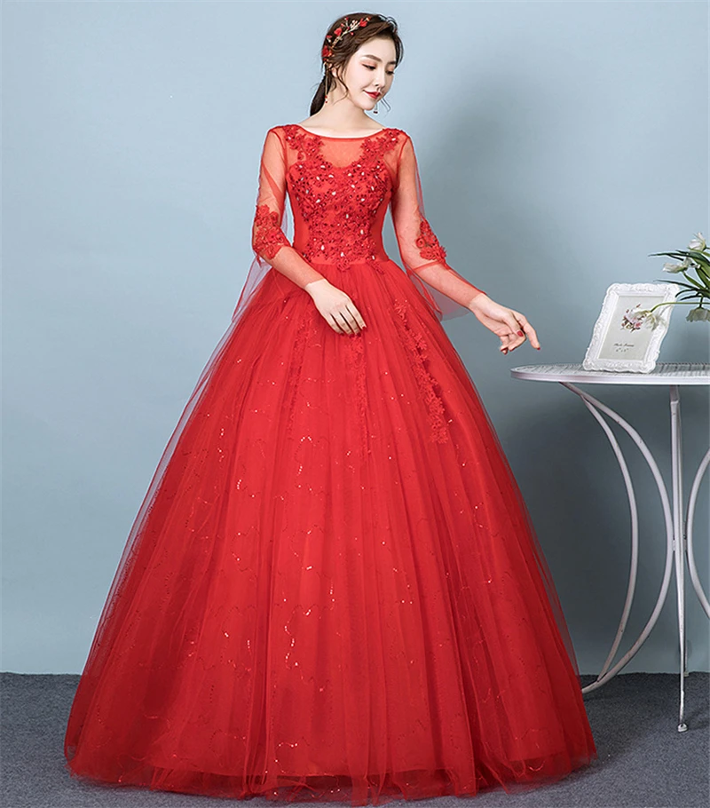 VLNUO NISA простое красное свадебное платье, с вырезом лодочкой, длинным рукавом с открытой спиной Большие размеры на заказ дешевое свадебное платье De Noiva