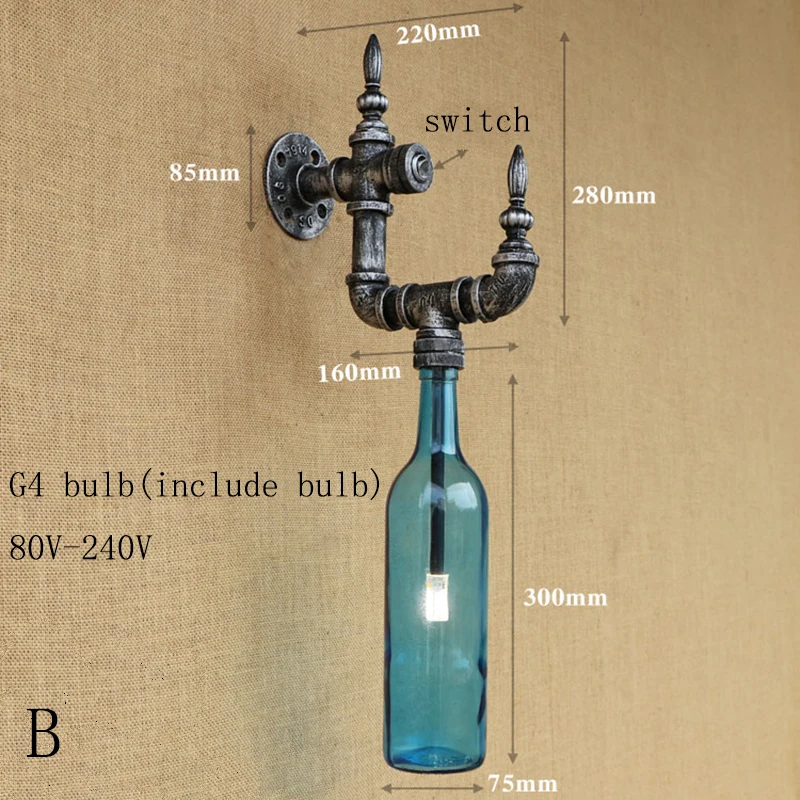 Новый Дизайн Винтаж Лофт G4 лампы бра бутылки абажур с коммутатором для гостиной спальня ресторан Bar 220 В