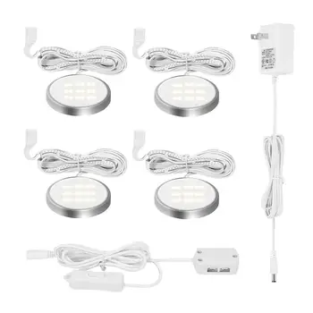 

1 set 4 LED Under Cabinet Lighting Kit Puck Lamps Max 9W 460 Lumens Night Light for Bedroom,Closet,Display Lighting