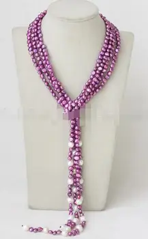 

FREE SHIPPING>>> Beautiful length Genuine 50" Baroque purple blue freshwater pearls necklace