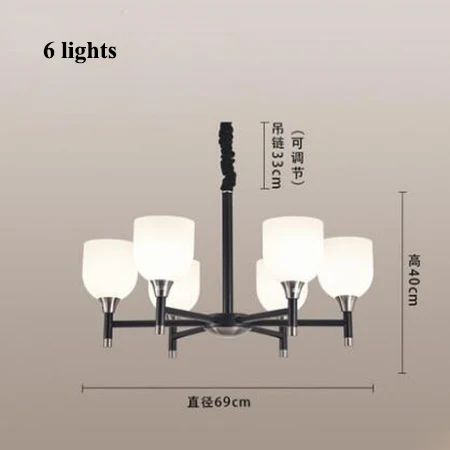 6 lights Из современного черного металла светодиодные люстры освещение для гостиной, стеклянная подвесная люстра для столовой крепеж для подвесных светильников - Цвет абажура: 6 lights