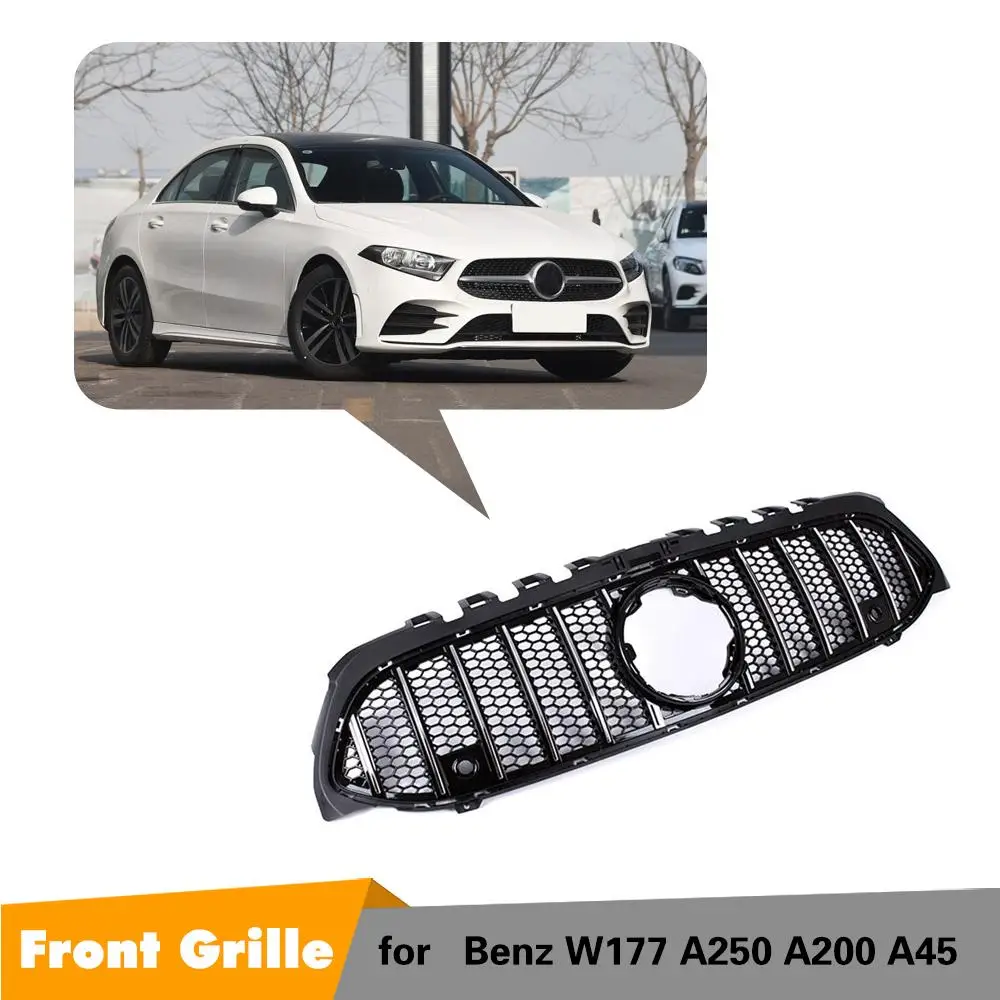 Новая сетка для переднего бампера W177 Mercedes A180 A200 A250 A45 AMG 2018 2019 серебристый/черный