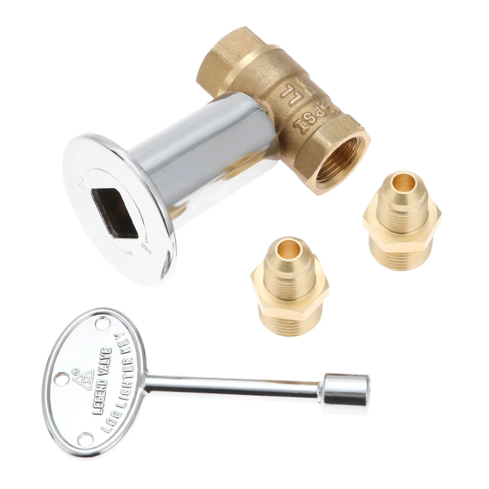 1/2Inch Straight Quarter Turn Shut-Off Valve Kit For NG LP Gas Fire Pits with Chrome Flange key valve with 3/8"flare adapters
