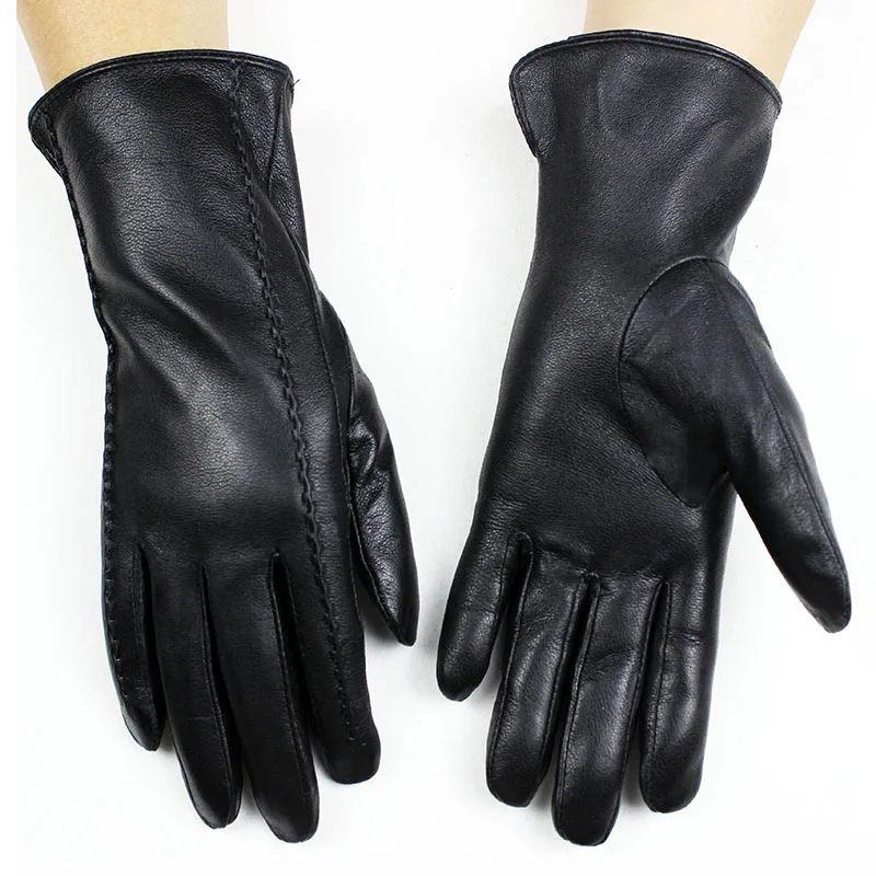 2018 Новые кожаные перчатки овчины женский в полоску стиль бархатной подкладкой теплая открытый езда перчатки