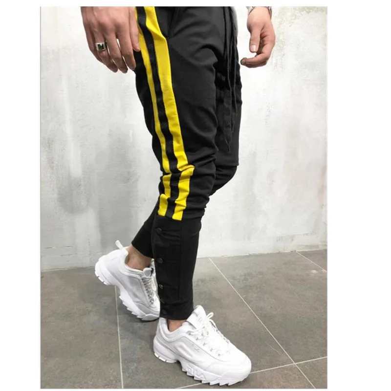 Black yellow Мужские повседневные обтягивающие спортивные брюки для спортзала, спортивный костюм, обтягивающие штаны для бега, спортивные штаны с пуговицами, штаны-шаровары - Цвет: Black yellow