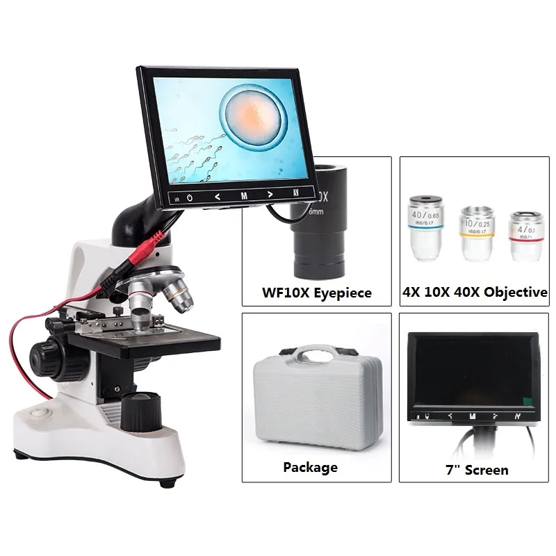 

2000X Optical Biological Microscope with 7" HD LCD Screen 40X Objective for Professional Biological Mites Detection for Student