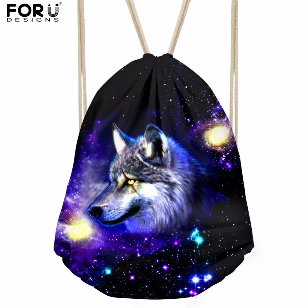 FORUDESIGNS/Прохладный Galaxy с принтом волка для мужчин небольшой рюкзак Drawstring Сумка Спорт рюкзак для путешествий Mochila строка сумки на плечо