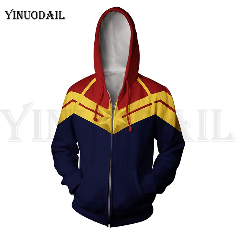 

Men and Women Zip Up Hoodies The Avengers Endgame Hooded Jacket Superheroes Captain Marvel Sweatshirt Streetwear Cosplay Costume