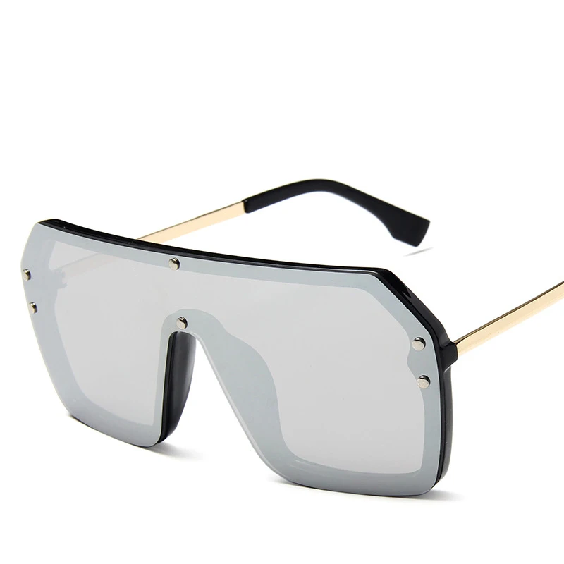 Мужские солнцезащитные очки Suqare с плоским верхом, брендовые дизайнерские цельные ретро Роскошные Винтажные Солнцезащитные очки с большой оправой, женские модные солнцезащитные очки - Цвет линз: C8 Black Silver