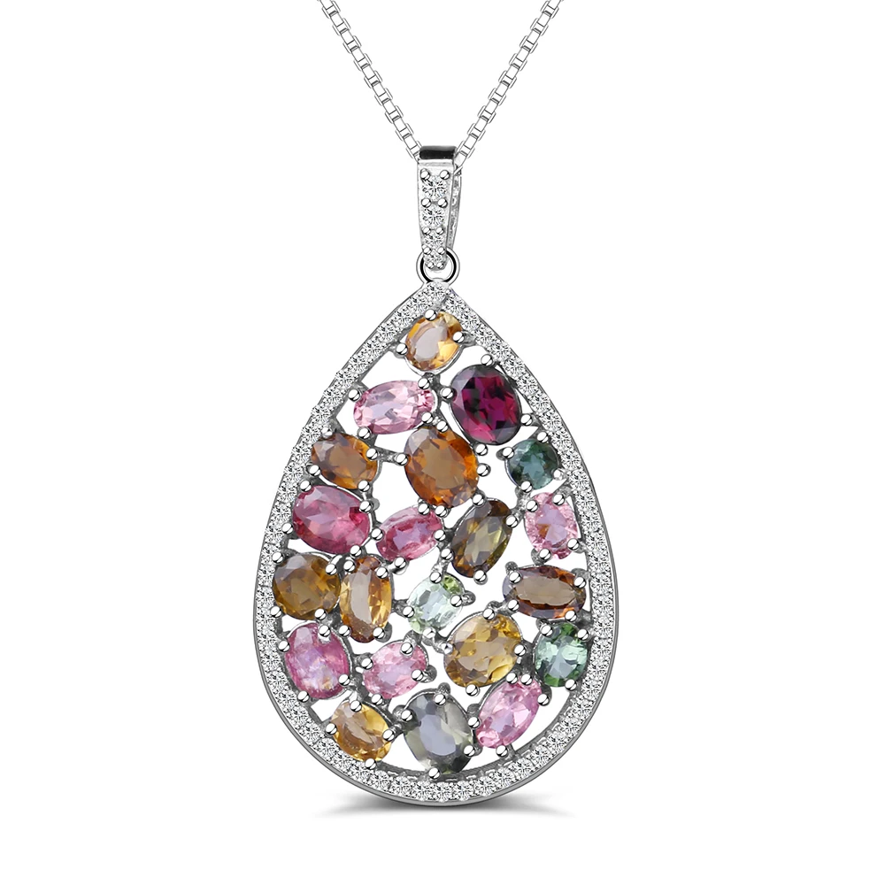 Gem's Ballet 5.57Ct Colorful Classic Natural Tourmaline Gemstone Necklaces 925 Sterling Silver pendants Fine Jewelry For Women