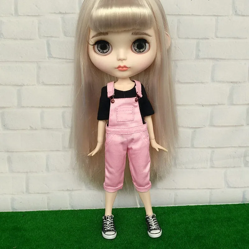 1 шт. футболка/укороченные комбинезоны для Blyth, Azone, ob24, ob27, Licca, Barbies, Momoko, 1/6 BJD куклы нагрудник брюки одежда аксессуары