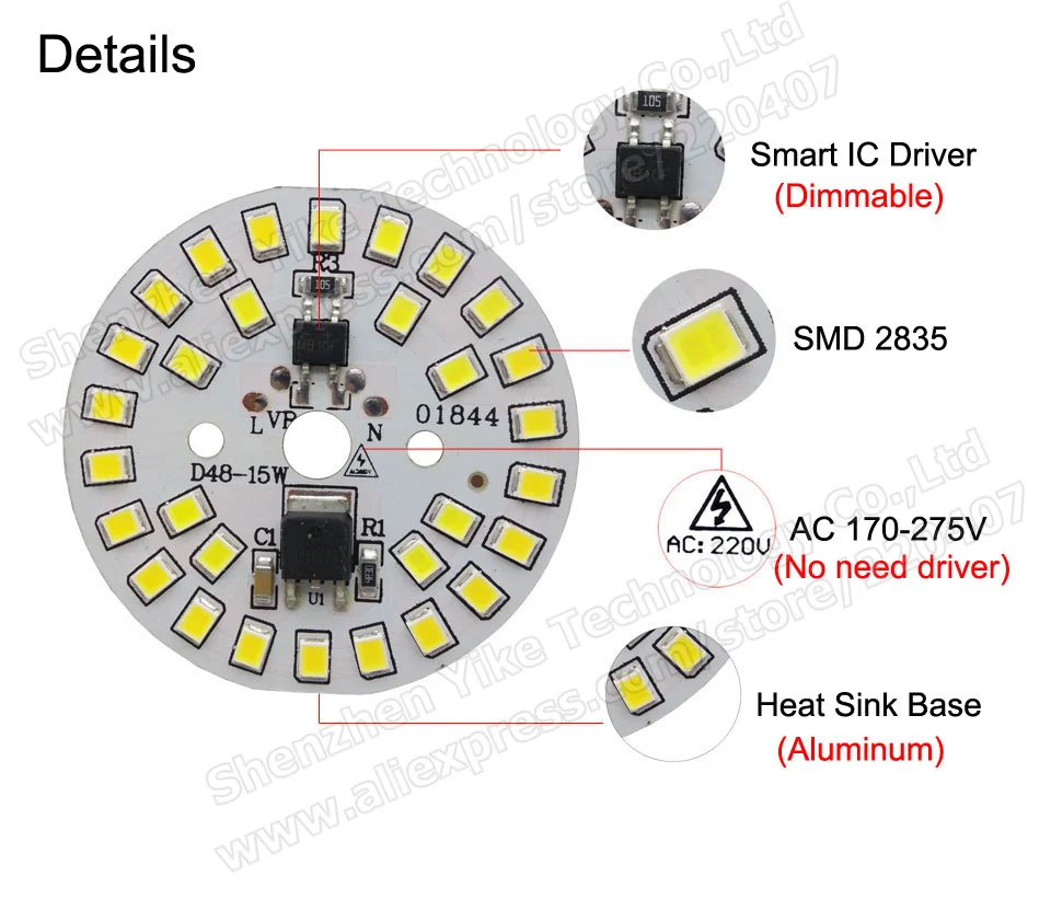 15 Вт 105 мм AC 220 В светильник led pcb smd2835 интегрированный IC драйвер 18 12 9 7 5 3 для вниз