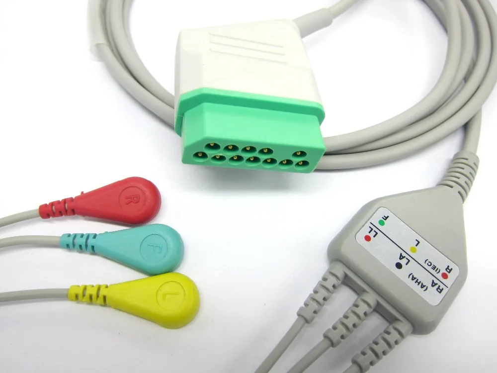 NIHON KOHDEN цельный 3 провода ECG кабель с защелкой |