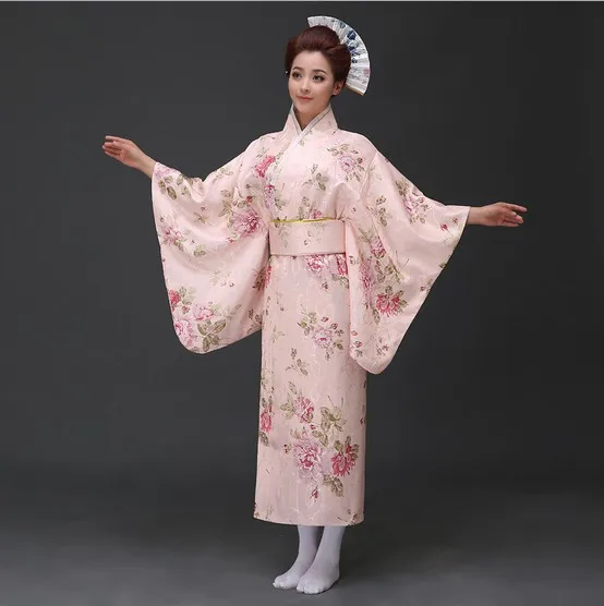 Высококачественный традиционный японский кимоно с длинным рукавом ночная рубашка Гейша халат японское кимоно женская одежда костюм комплект - Цвет: as picture