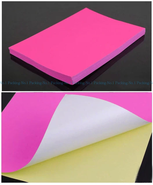 100 sheets pack fluorescent pink neon a4 self adhesive paper