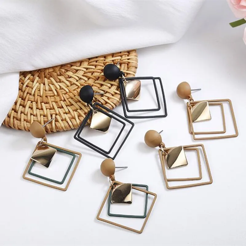 

FL Trendy Big Statement Earrings 2019 Geometric Rose Gold Black Gold Color Big Zinc Alloy Drop Earrings for Women Jewelry Gift