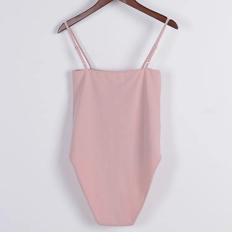 Women Cotton Spandex Spaghetti Strap Basic Tube Bodysuit Adjustable Cami Straps Bodysuit