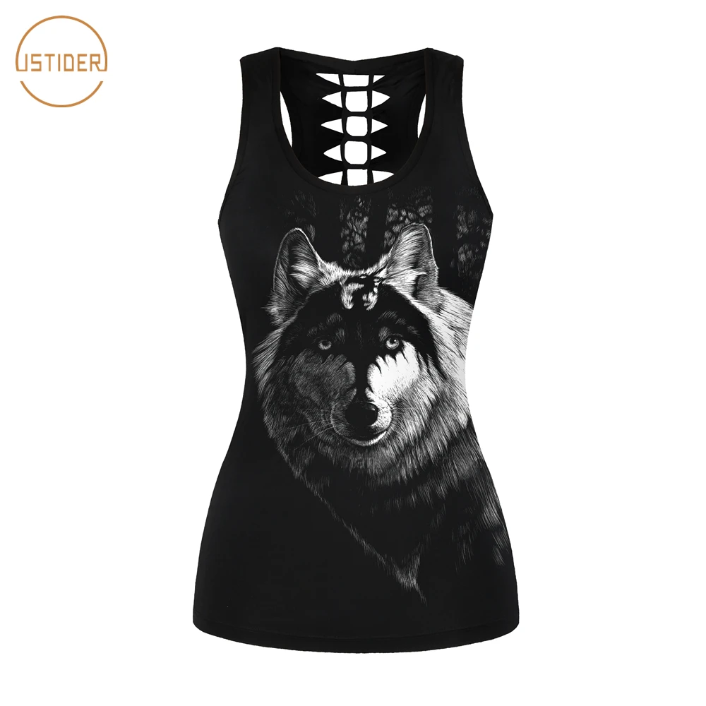 

ISTider Tank Top 3D Printing Animal Wolf Vest Women Back Hollow Summer Casual Cool Tank Tops Female Women Tops