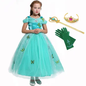 

5 Colors Flower Girls Wedding Party Dresses Child Little Mermaid Cinderell Butterflies Costume Sleeping Beauty Princess Clothing