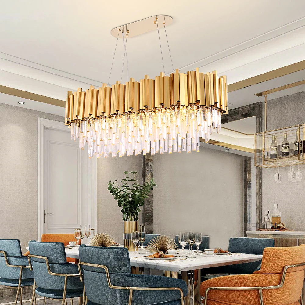 Rectangle modern chandelier for dining room modern gold/chrome steel hanglamp kitchen chandeliers light fixtures