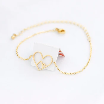 

Wholesale 10pcs Minimalist Hollow Heart Mountain Bracelets For Women Snow Hiking Jewelry Stainless Steel Chain Link Pulseras