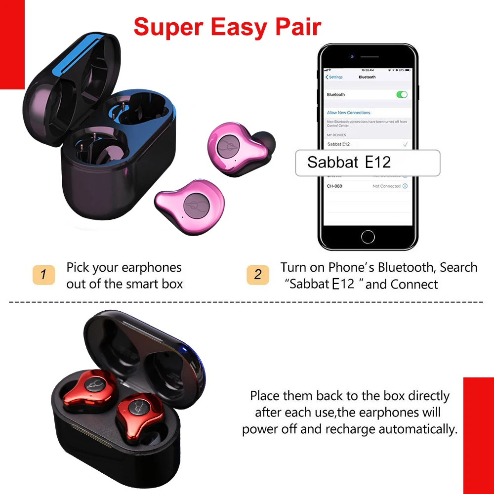 13  SABBAT E12 Professional Bluetooth 5.0 Earphone Wireless Headset HiFi Sports Earbuds Headphone Noise Isolation in ear headphones  (19)