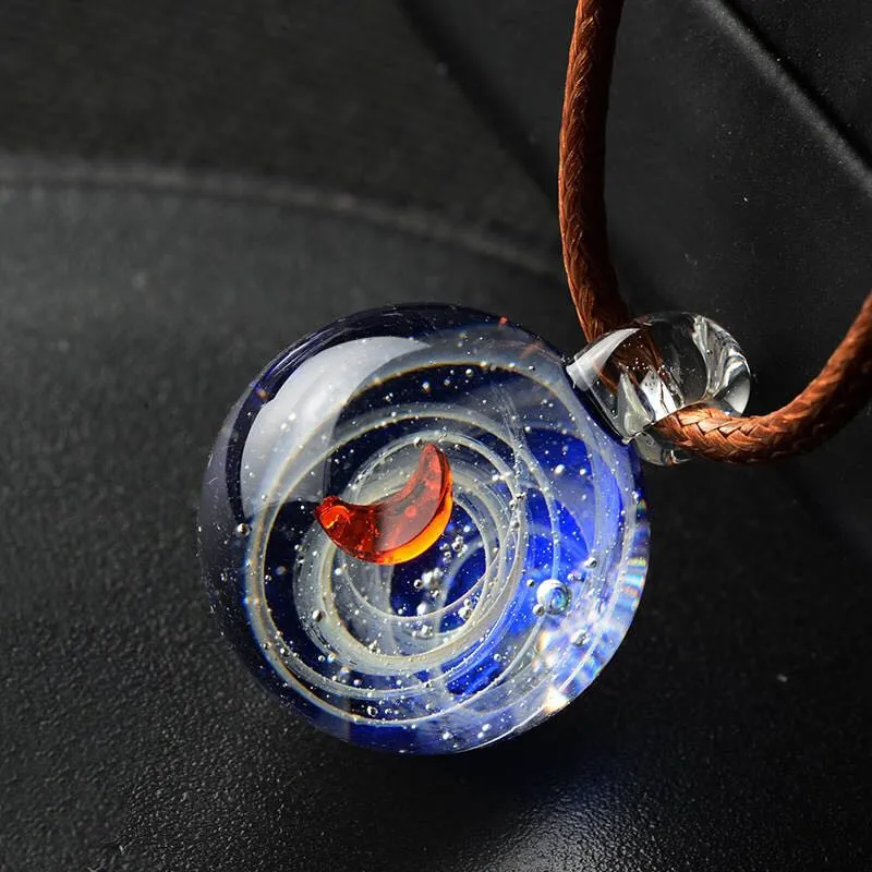 Двойная планета Вселенная Галактическое стекло ожерелье космическое стекло Туманность космическая подвеска женское свадебное ожерелье подарок - Окраска металла: B