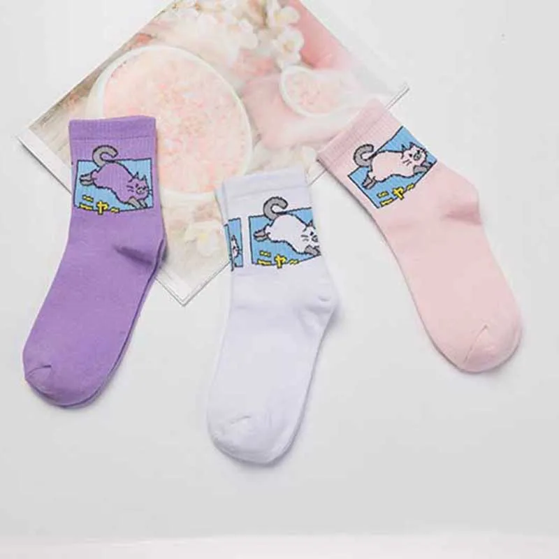 Kawaii Harajuku/унисекс Забавные Женские носочки с героями мультфильмов Дышащие Chaussettes