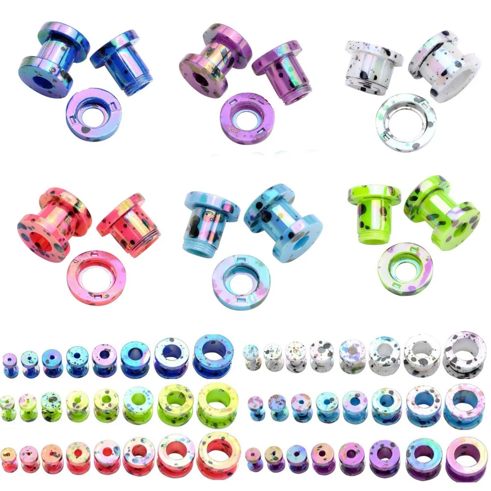 

1X Acrylic Ear Plugs Studs Tunnel Flesh Earring Gauges Hollow Piercings Tunnels Expanders Rings Color Mixed Body Jewelry 2-12m