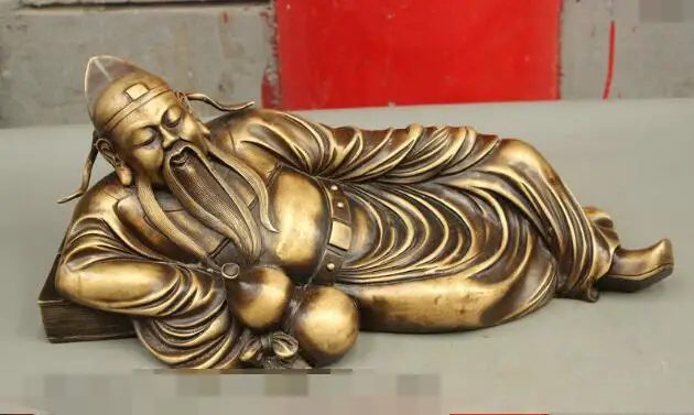 

S03335 18" Ancient Famous Chinese Pure Bronze Sleep Li Bai Li Po Poet Drunk God Statue B0403